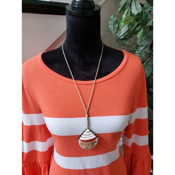 Crown & Ivy Women's Orange & White Cotton Round Neck Long Sleeve Top Blouse M - Picture 2 of 13